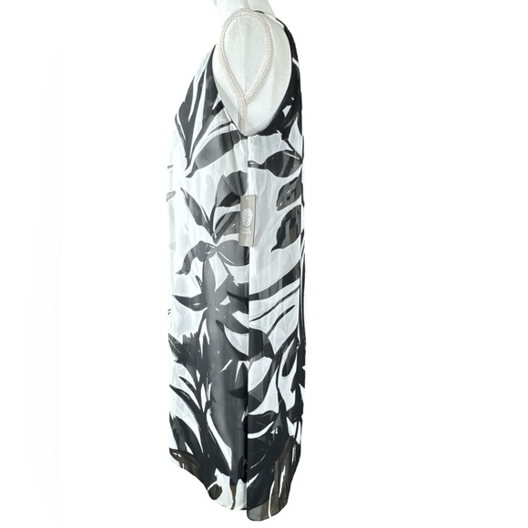 VINCE CAMUTO Black & White Floral Dress w/Sheer Sheath Overlay, Size 10. - Picture 5 of 10